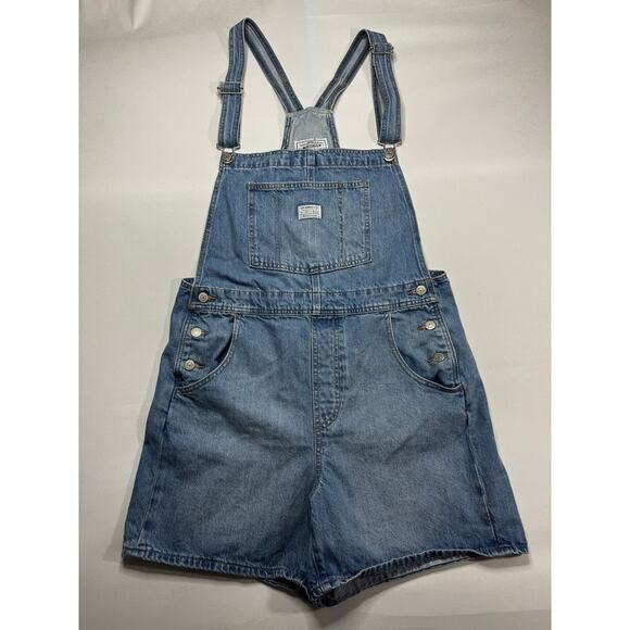 Levi's Women's Blue Denim Utility 4-1/2" Inseam Shortalls - Size L - Picture 1 of 8